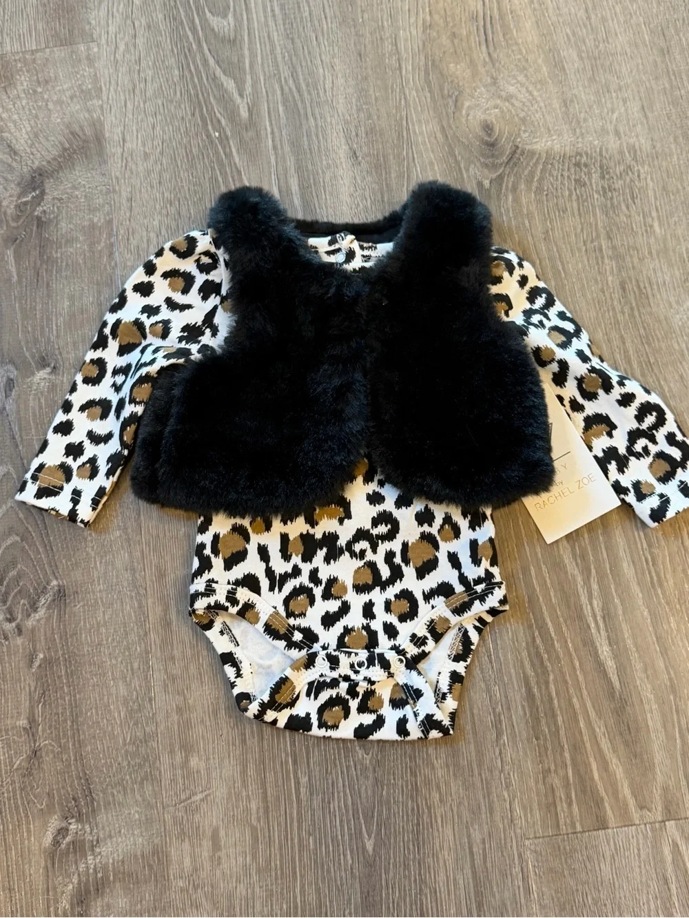 NWT Rachel Zoe Baby 3-Piece Leopard Print Outfit Set 0-3 Months Faux Fur Vest